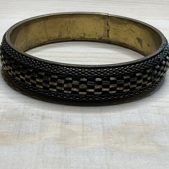 Vintage Black & Gold Checkered Bangle Bracelet - Picture 3 of 4